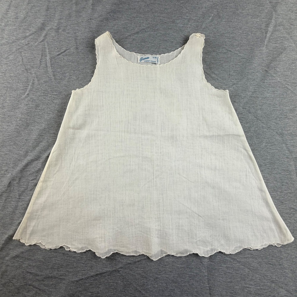 Pemae White Handmade Baby Slip Dress Scalloped 6 MO Heirloom Vintage Cottagecore